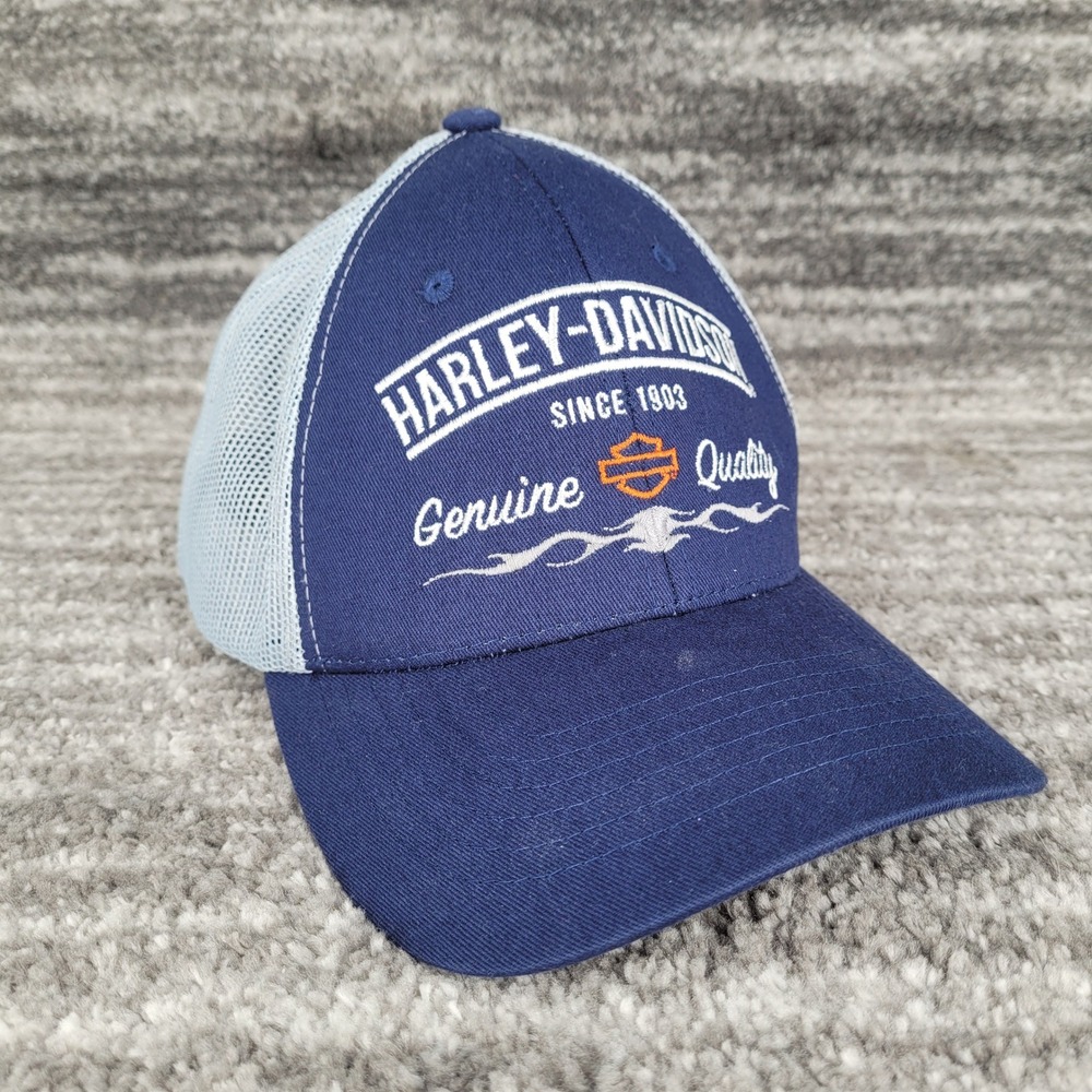 Harley Davidson Mens Mesh Trucker Cap Blue Bloomington Indiana